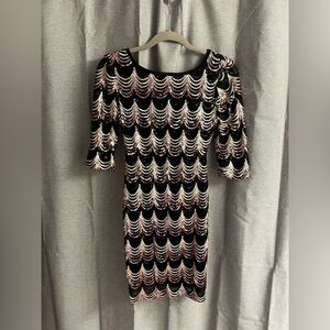ALLOY Black Sequin Wave-Pattern Midi Dress with Rose-Gold Accents